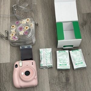 Pink Instax Mini Camera with Floral Case and 3 packs of new film